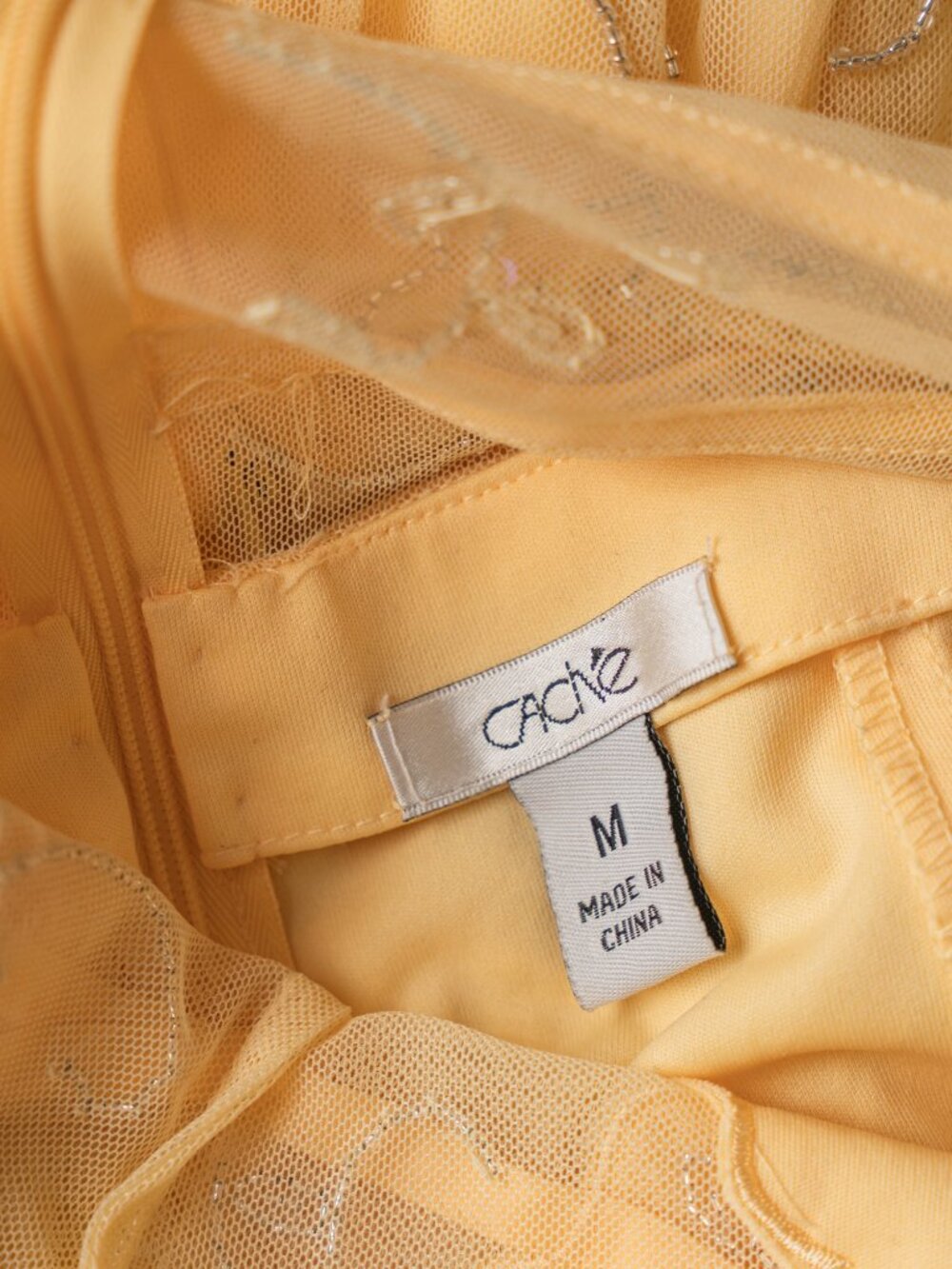 Cache Butter Yellow Beaded Mermaid Halter Dress, size M (6) - Picture 4 of 4